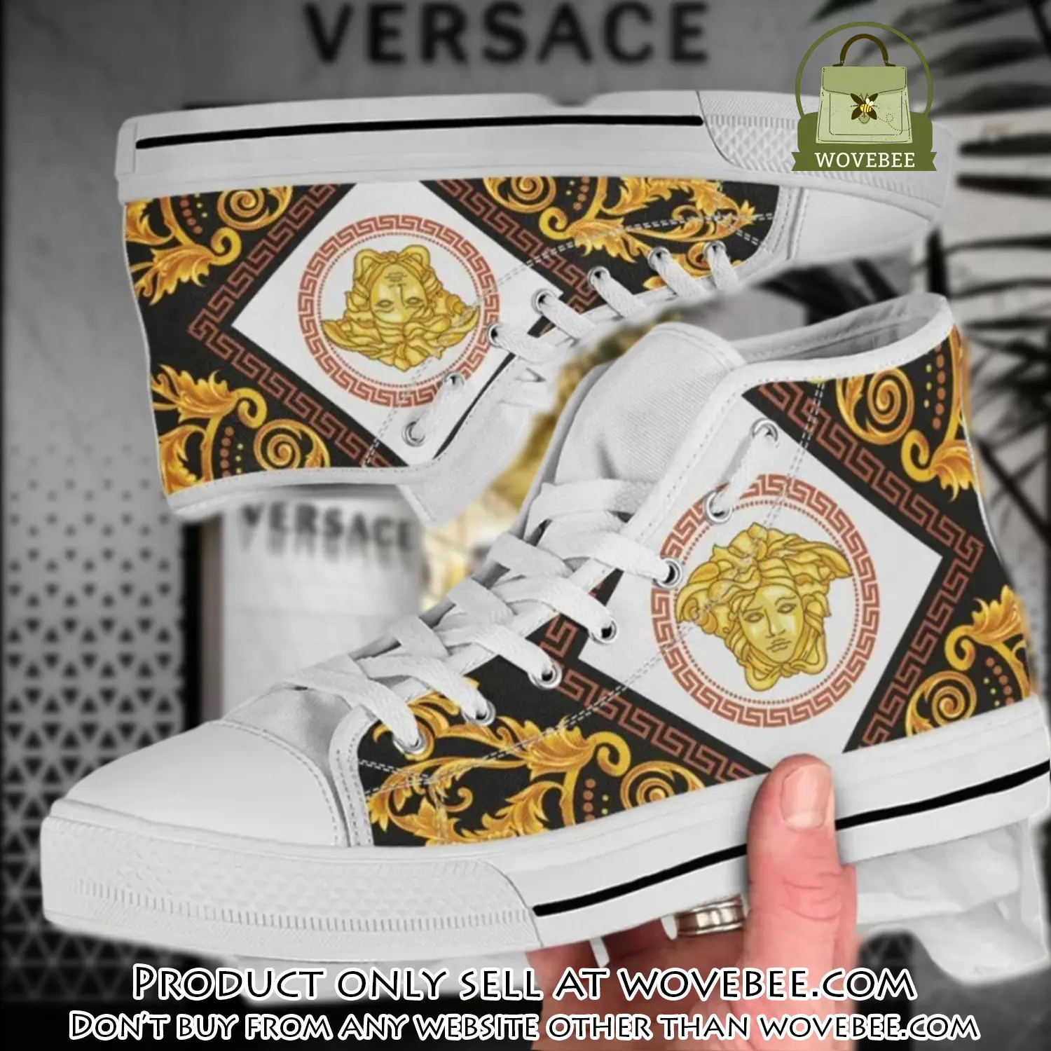 Versace medusa gold white high top canvas shoes luxury brand gifts for men women wvb5341166